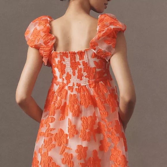 NWT By Anthropologie Puff-Sleeve Scoop-Neck Babydoll Mini Dress Sz L - Picture 7 of 14